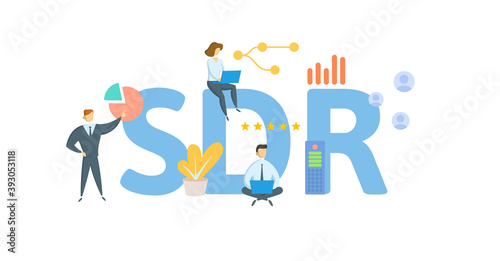 SDR, Special Drawing Rights. Concept with keywords, people and icons. Flat vector illustration. Isolated on white background.