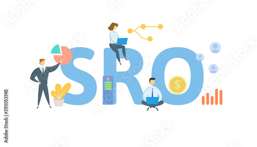 SRO, Self-Regulatory Organization. Concept with keywords, people and icons. Flat vector illustration. Isolated on white background.