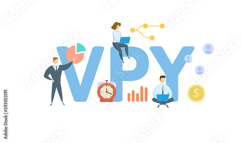 VPY, Versus Prior Year. Concept with keywords, people and icons. Flat vector illustration. Isolated on white background.