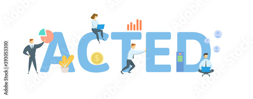 ACTED, d'Aide à la Coopération Technique et au Développement. Concept with keywords, people and icons. Flat vector illustration. Isolated on white background.