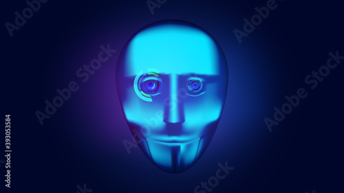 Cyborg face with digital eyes. Future technologies. Vector illustration.