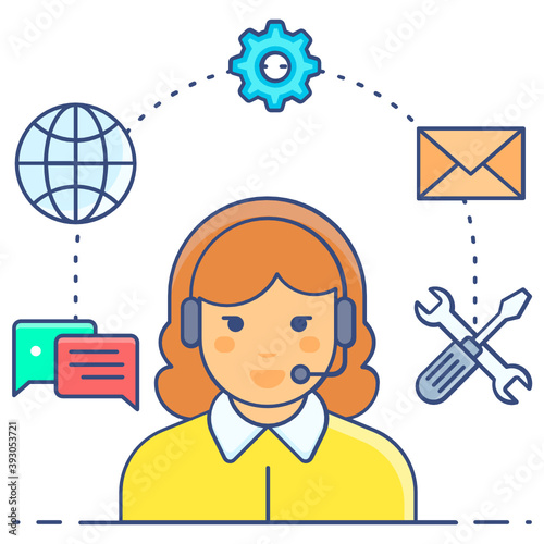 
Female with technical tools denoting technical support icon
