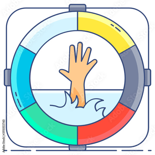 
Flat style of icon lifeguard belt with hand, rescue concept icon
