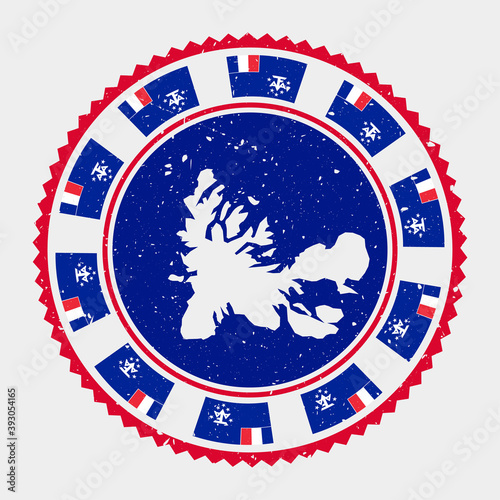 TAAF grunge stamp. Round logo with map and flag of TAAF. Country stamp. Vector illustration.