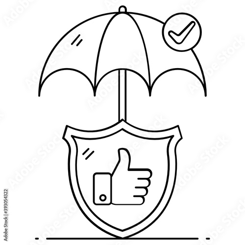 
Shield under umbrella denoting reliability concept icon
