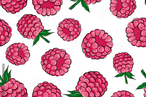 seamless pattern of raspberries, vector, color