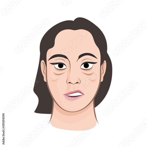 Sad woman face portrait bags eyes vector illustration