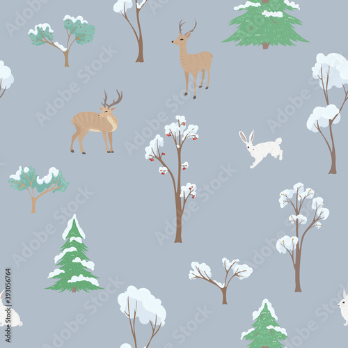 seamless patterns with winter woodland and forest animals