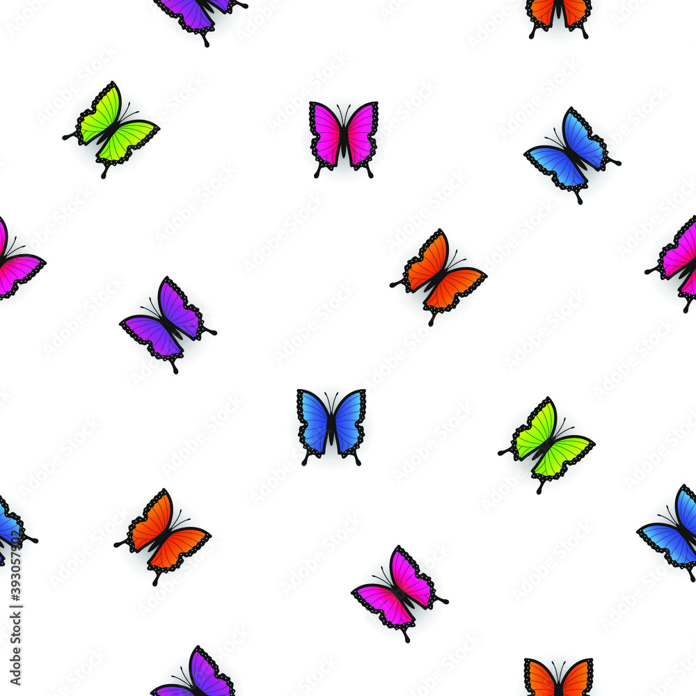 Seamless Pattern Abstract Elements Color Butterfly Insect Shadow Vector Design Style Background Illustration