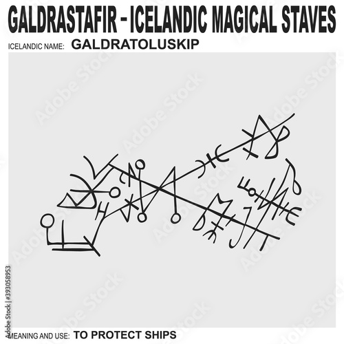  vector icon with ancient Icelandic magical staves Galdratoluskip. Symbol means and is used to protect ships