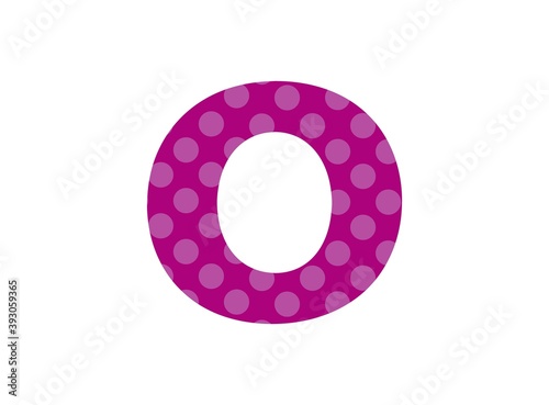 O letter purple font made of polka dot pattern. Funny cute, children's ages design. LOL girly baby surprise style. For; birthday invitation, banner etc. İsolated vector illustration