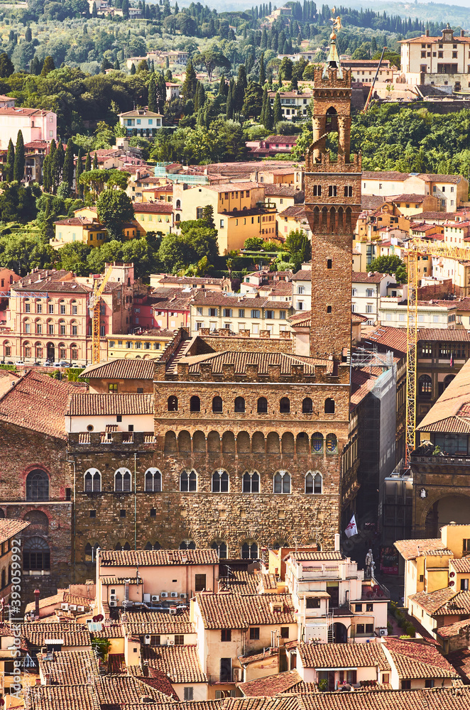 florence view from the top of the duomo with palazzo vecchio the old palace tuscany italy