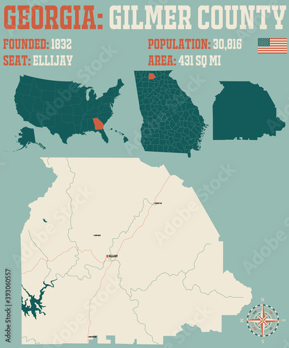 Large and detailed map of Gilmer county in Georgia, USA.