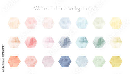 水彩風の丸、四角、六角形のフレーム・背景のセット／カラフル／枠／素材／テクスチャ／切り抜き／おしゃれ