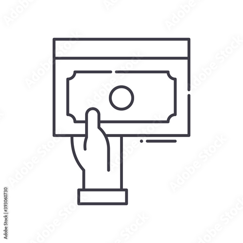 Compensation icon, linear isolated illustration, thin line vector, web design sign, outline concept symbol with editable stroke on white background.