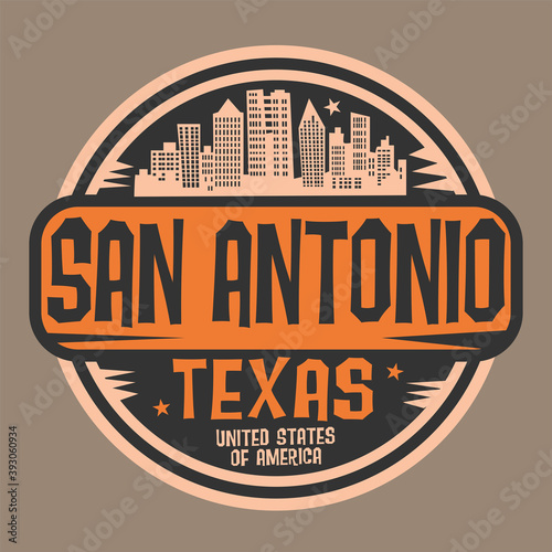 Stamp or sign with name of San Antonio, Texas