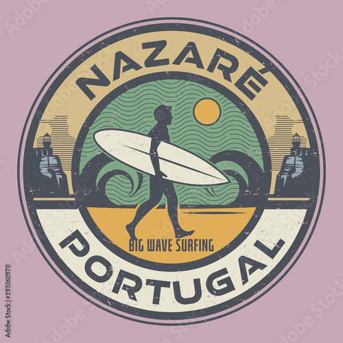 Nazare, Portugal- surfer sticker, stamp or sign design