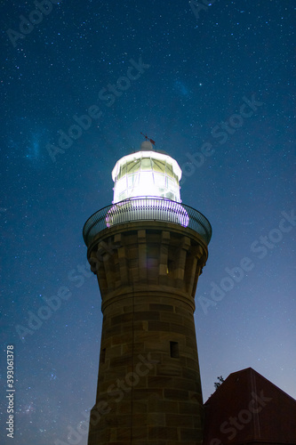 Starry night sky at Barrenjoey lighthouse, Sydney, Australia.