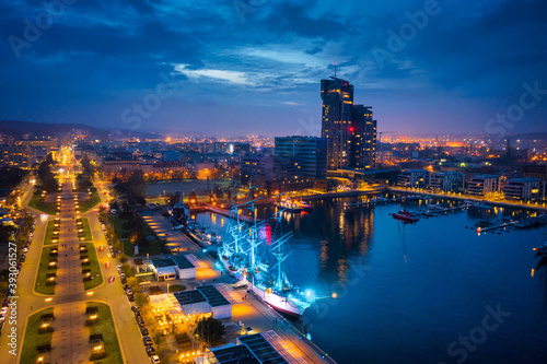 Amazing scenery of Kosciuszko Square in Gdynia by the Baltic Sea at dusk. Poland