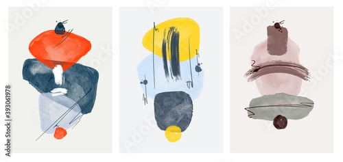 Wall art watercolor abstract art background . Abstract design with doodles and various shapes. modern art isolated vector graphic. minimalistic geometric frames hand painted, vector illustration 