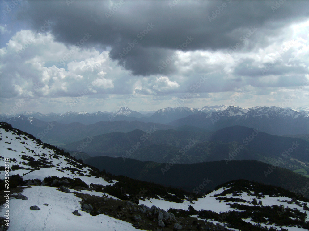 Dramatic mountain view at mountain Benediktenwand in Bavaria, Germay