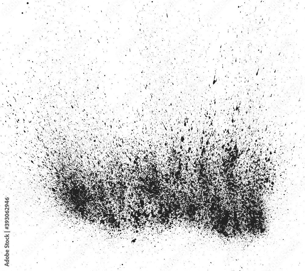 Farbspritzer mit schwarzer Farbe auf weißem Papier Farbspritzer mit schwarzer Farbe auf weißem Papier