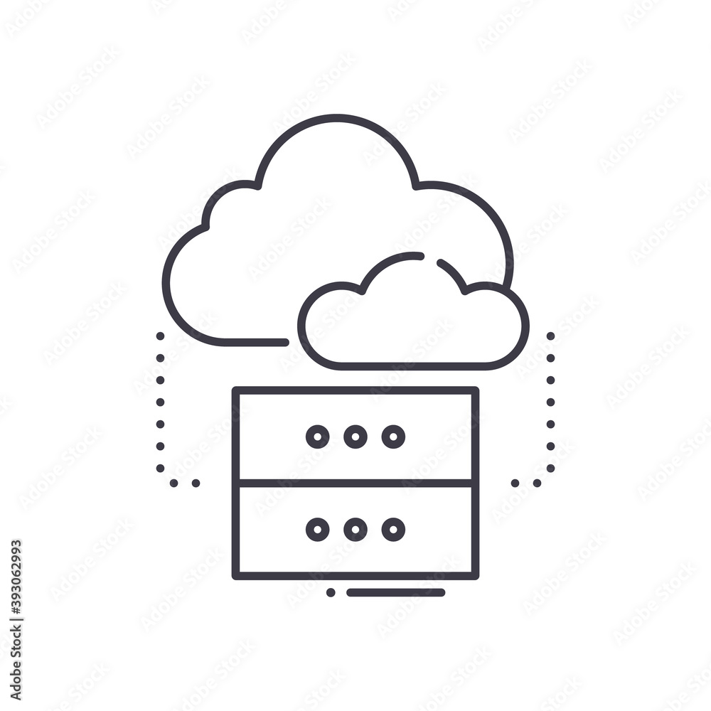 Cloud storage process icon, linear isolated illustration, thin line vector, web design sign, outline concept symbol with editable stroke on white background. Cloud storage process icon, linear isolated illustration, thin line vector, web design sign, outline concept symbol with editable stroke on white background.
