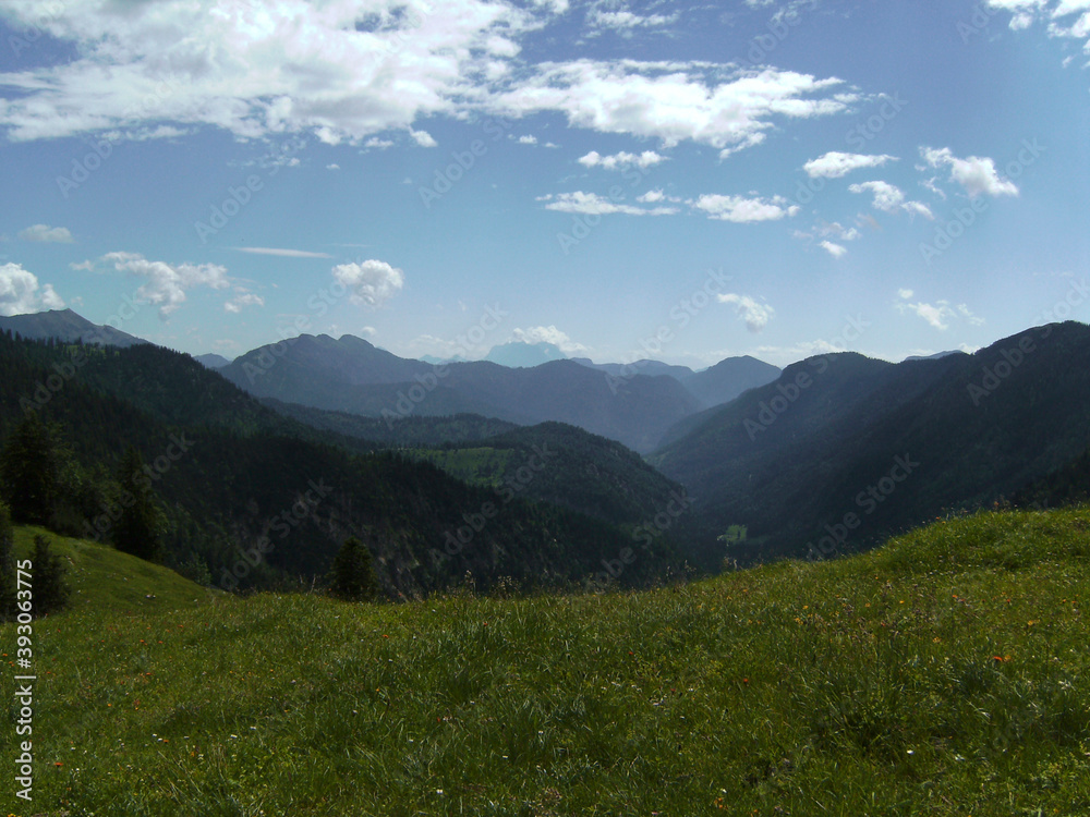 Naklejka premium Mountain hiking tour to mountain Guffert in Tyrol, Austria