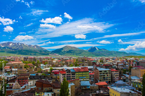 A view of Erzurum city from above and a magnificent view of the sky.