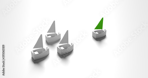 Foto Leadership concept business management HR development with green ship leading others in direction