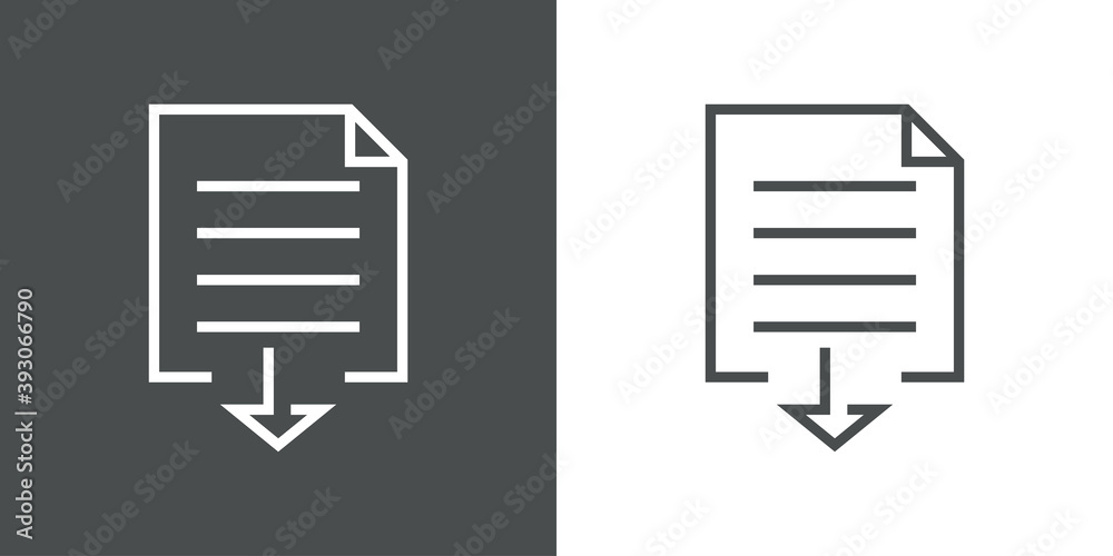 Icono documento con flecha con lineas en fondo gris y fondo blanco Icono documento con flecha con lineas en fondo gris y fondo blanco