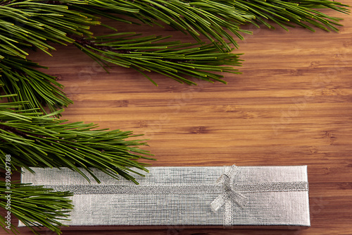 christmas tree on wooden background