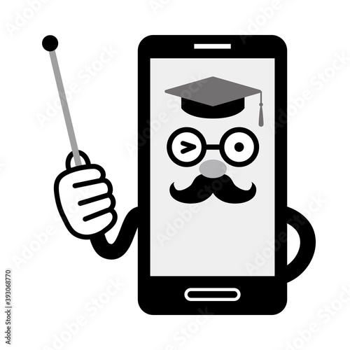 指し棒を持つスマホ博士（スマートフォンの擬人化キャラクター）