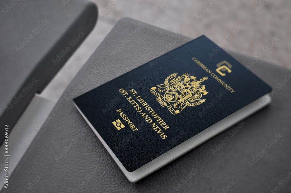 saint kitts and Nevis passport On a leather seat saint kitts and Nevis passport On a leather seat