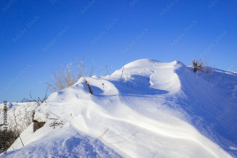 The Tsaryov Kurgan (Tsaryov Hill) in winter. The Middle Volga region, Samara, Russia. 