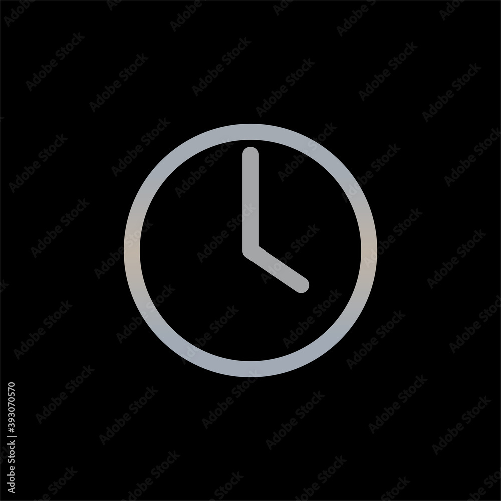 Clock icon isolated on black background. Time symbol modern, simple, vector, icon for website design, mobile app, ui. Vector Illustration Clock icon isolated on black background. Time symbol modern, simple, vector, icon for website design, mobile app, ui. Vector Illustration