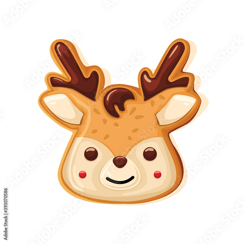 cute gingerbread deer for christmas. Isolated over white background. Vector illustration.
