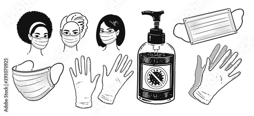 Illustration set of virus protection items