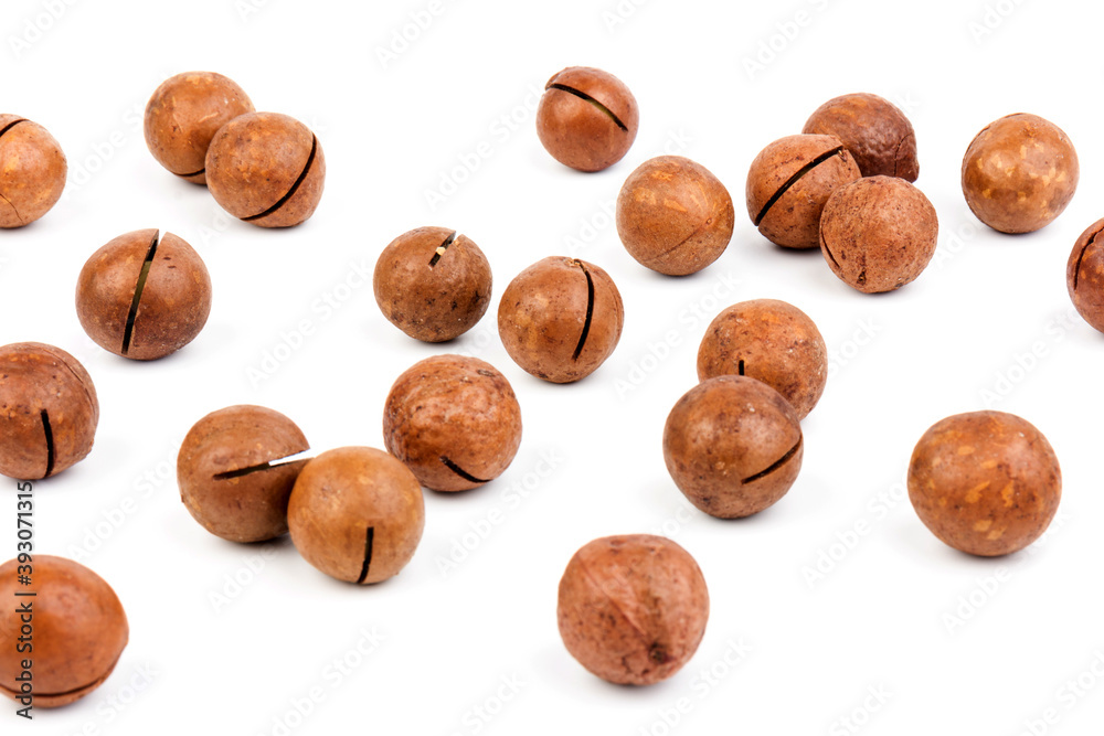 macadam nuts with clipping path on a white isolated background macadam nuts with clipping path on a white isolated background