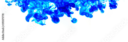 color ink in water isolated on white, Paint drops in water, movement of colored drops, abstract background, pollution concept