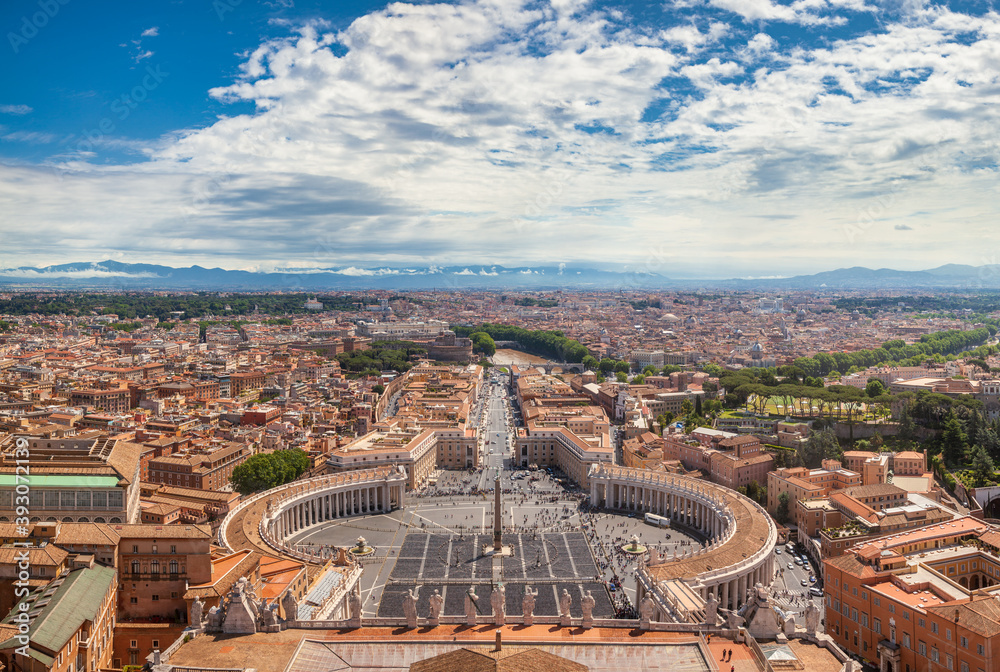 Rome historic center panoramic view from Papal Basilica of Saint Peter