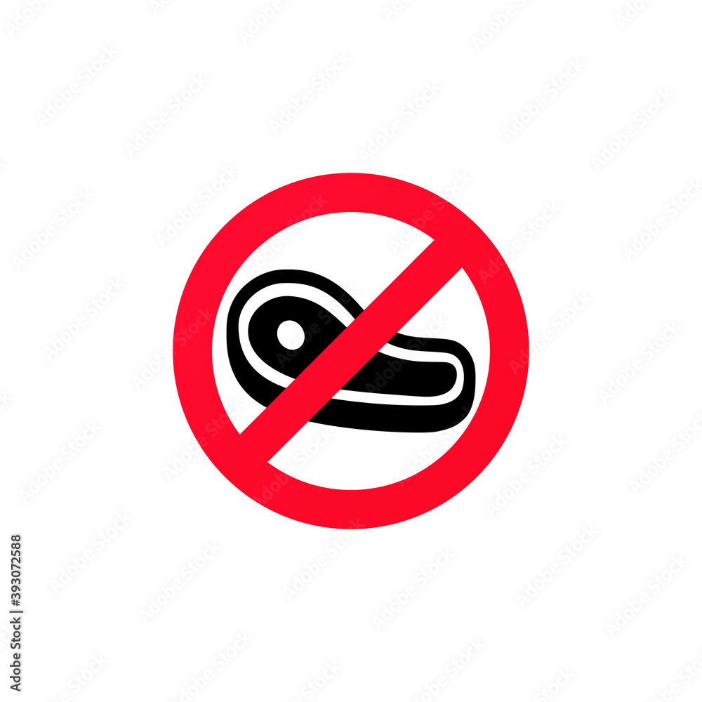 No meat sign. Kitchen excludes meat. Vegetable dishes. Vegetarian logo and emblem. Vector on isolated white background. EPS 10 No meat sign. Kitchen excludes meat. Vegetable dishes. Vegetarian logo and emblem. Vector on isolated white background. EPS 10