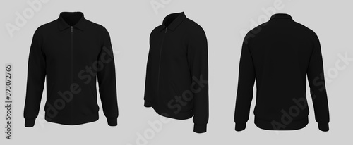 Harrington jacket mockup front, side and back views, 3d illustration, 3d rendering photo