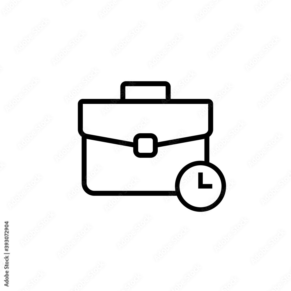 Work time linear icon. Working hours illustration. Business briefcase with clock. Vector on isolated white background. EPS 10 Work time linear icon. Working hours illustration. Business briefcase with clock. Vector on isolated white background. EPS 10