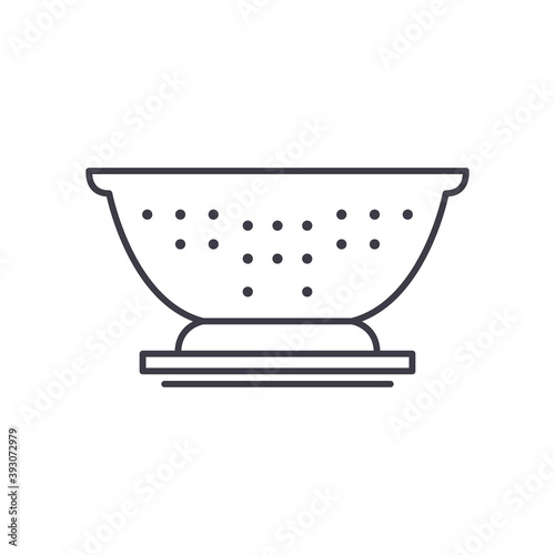 Colander concept icon, linear isolated illustration, thin line vector, web design sign, outline concept symbol with editable stroke on white background.