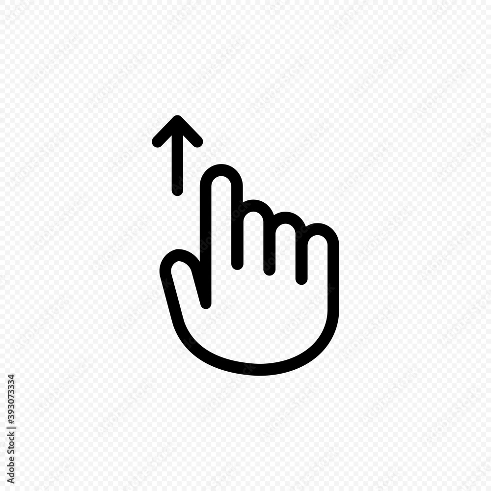 Hand cursor touch screen gestures icon. Swipe up icon. Vector on isolated transparent background. EPS 10 Hand cursor touch screen gestures icon. Swipe up icon. Vector on isolated transparent background. EPS 10