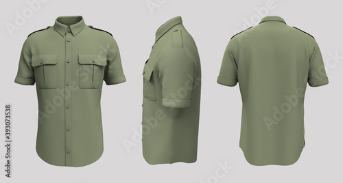 Obraz na plátně Men's short sleeves military shirt mockup