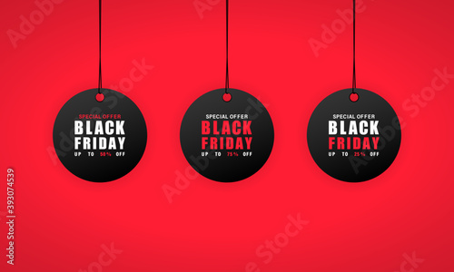Black friday sales tag. 25, 50 and 75 percent discount. Vector on isolated background. EPS 10