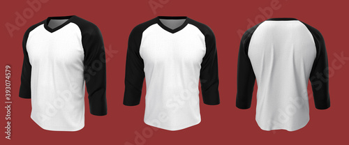 Long sleeves raglan t-shirt mockup, 3d illustration, 3d rendering