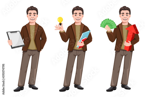 Young handsome business man in flat style